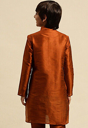 Embroidered Dupion Silk Kurta in Rust