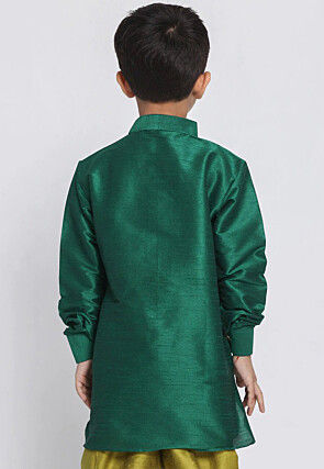 Embroidered Dupion Silk Kurta in Teal Green