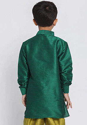 Embroidered Dupion Silk Kurta in Teal Green