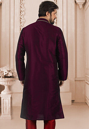 Embroidered Dupion Silk Kurta in Violet