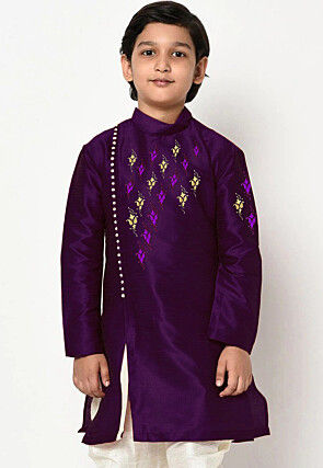 Embroidered Dupion Silk Kurta in Voilet
