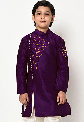 Embroidered Dupion Silk Kurta in Voilet