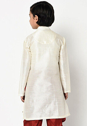 Embroidered Dupion Silk Kurta in White