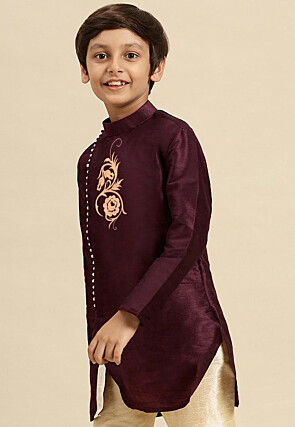 Embroidered Dupion Silk Kurta in Wine