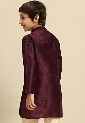 Embroidered Dupion Silk Kurta in Wine