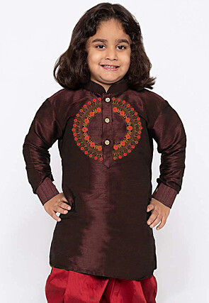 Embroidered Dupion Silk Kurta in Wine