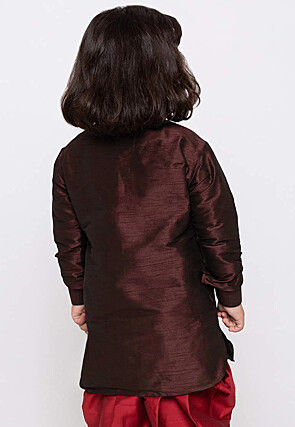 Embroidered Dupion Silk Kurta in Wine