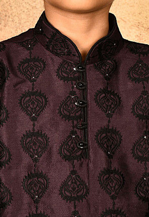 Embroidered Dupion Silk Kurta in Wine