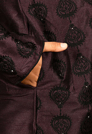 Embroidered Dupion Silk Kurta in Wine