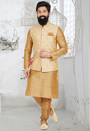 Yellow Art Silk Readymade Kurta Pajama With Jacket 175270 | Gents kurta  design, Kurta designs, Mens kurta designs