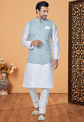 White kurta with jacket for mens discount