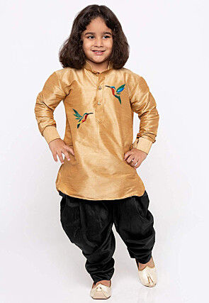 Embroidered Dupion Silk Kurta Set in Beige