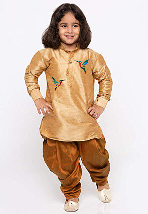 Embroidered Dupion Silk Kurta Set in Beige
