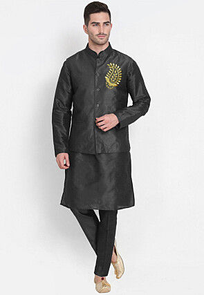 Black Dupion Silk Ethnic Wear for Men Buy Latest Indian Outfits for Men Online Utsav Fashion