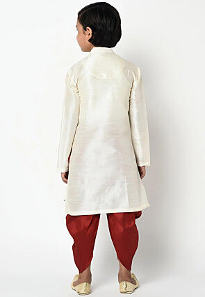 Embroidered Dupion Silk Kurta Set in Cream