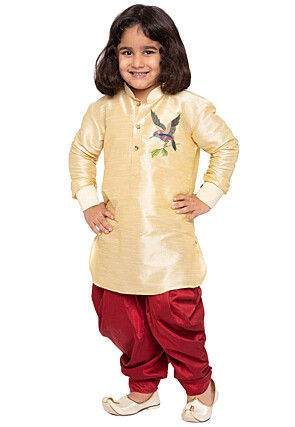 Embroidered Dupion Silk Kurta Set in Cream