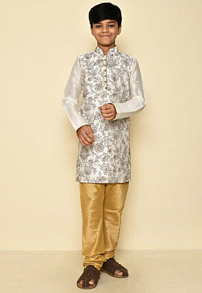Embroidered Dupion Silk Kurta Set in Cream