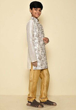 Embroidered Dupion Silk Kurta Set in Cream