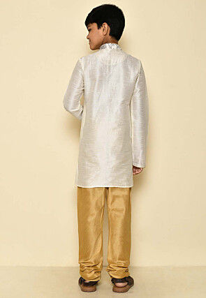 Embroidered Dupion Silk Kurta Set in Cream