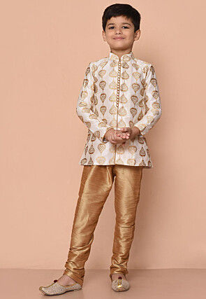 Embroidered Dupion Silk Kurta Set in Cream
