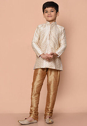 Embroidered Dupion Silk Kurta Set in Cream