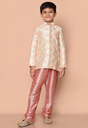 Embroidered Dupion Silk Kurta Set in Cream