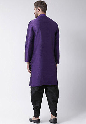 Embroidered Dupion Silk Kurta Set in Dark Purple