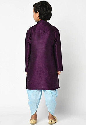 Embroidered Dupion Silk Kurta Set in Dark Purple