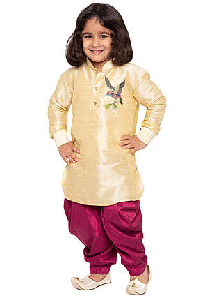 Embroidered Dupion Silk Kurta Set in Light Beige