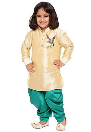 Embroidered Dupion Silk Kurta Set in Light Beige