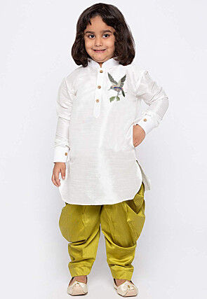 Embroidered Dupion Silk Kurta Set in Light Beige