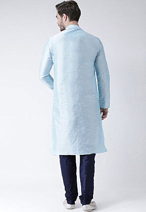 Embroidered Dupion Silk Kurta in Light Blue