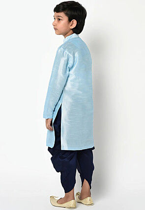 Embroidered Dupion Silk Kurta Set in Light Blue