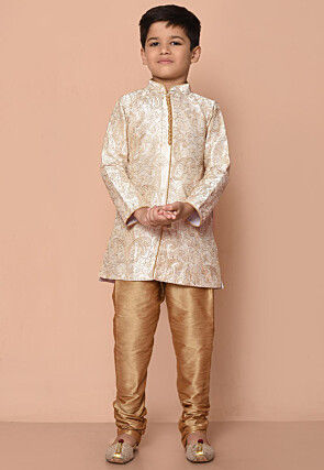 Embroidered Dupion Silk Kurta Set in Off White