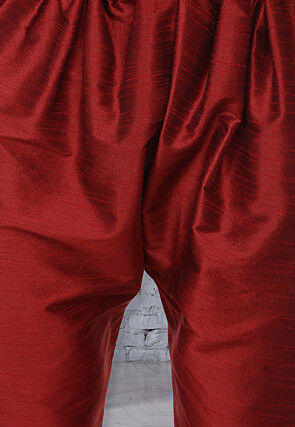 Embroidered Dupion Silk Kurta Set in Orange