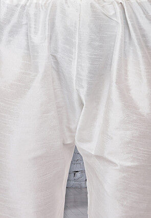 Embroidered Dupion Silk Kurta Set in Orange