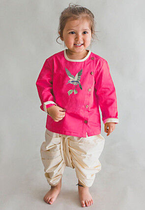 Embroidered Dupion Silk Kurta Set in Pink