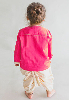 Embroidered Dupion Silk Kurta Set in Pink