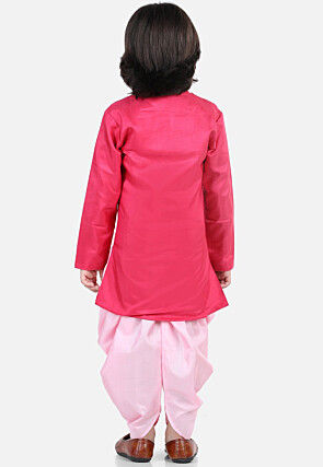 Embroidered Dupion Silk Kurta Set in Pink