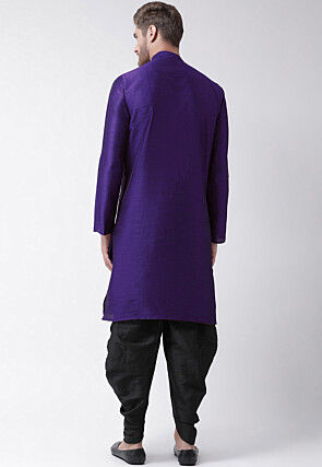 Embroidered Dupion Silk Kurta Set in Purple