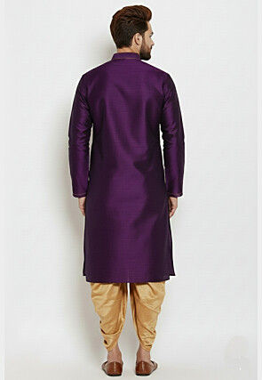 Contrast Trim Dupion Silk Kurta Set in Purple