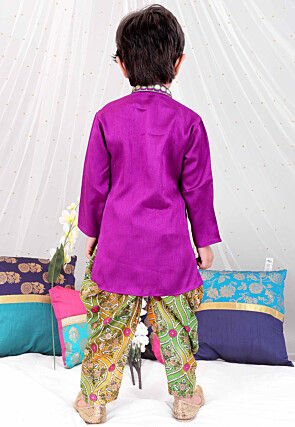 Embroidered Dupion Silk Kurta Set in Purple