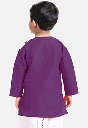 Embroidered Dupion Silk Kurta Set in Purple