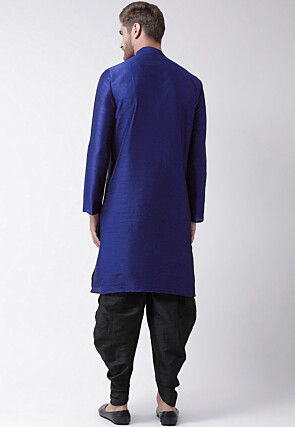 Embroidered Dupion Silk Kurta Set in Royal Blue