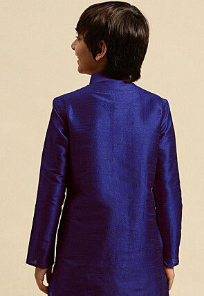 Embroidered Dupion Silk Kurta Set in Royal Blue