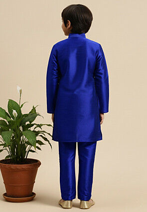 Embroidered Dupion Silk Kurta Set in Royal Blue