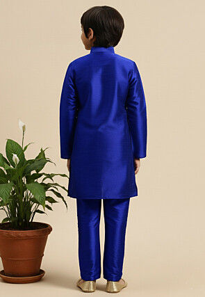 Embroidered Dupion Silk Kurta Set in Royal Blue