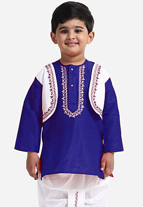 Embroidered Dupion Silk Kurta Set in Royal Blue