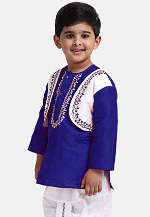 Embroidered Dupion Silk Kurta Set in Royal Blue