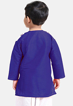 Embroidered Dupion Silk Kurta Set in Royal Blue